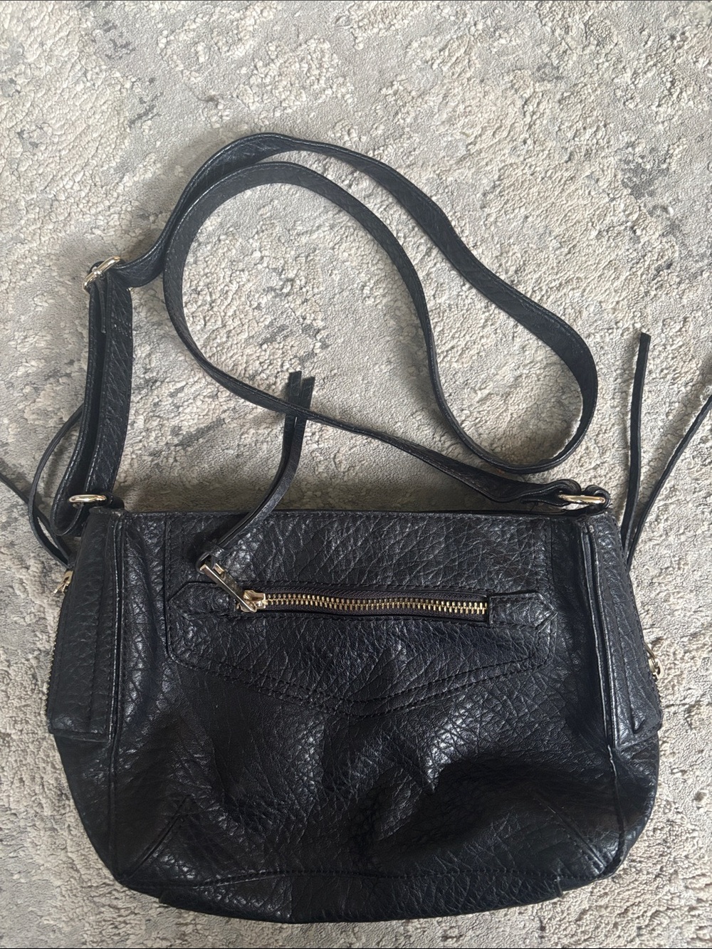 A+ Ellen Black Shoulder Crossbody Bag with Gold Zip